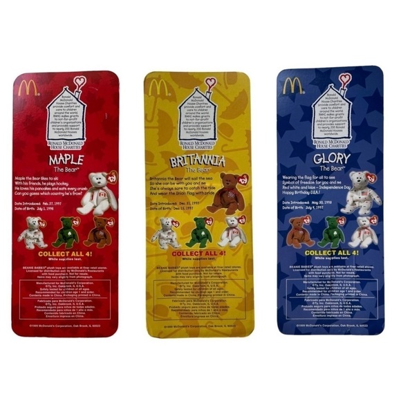 TY Beanie Babies Glory Maple Britannia Bear 1999 Tush Tag Error 1993 Set of 3 - Picture 2 of 12